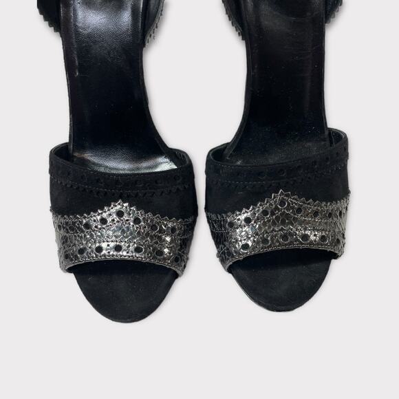 GUCCI Black SILVER PYTHON Black Suede BROGUE MARY JANE 38 1/2 - Picture 4 of 11